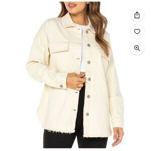 NWT Women's Celebrity Pink Denim Cream Button-up Shacket Jacket  Small Rodeo